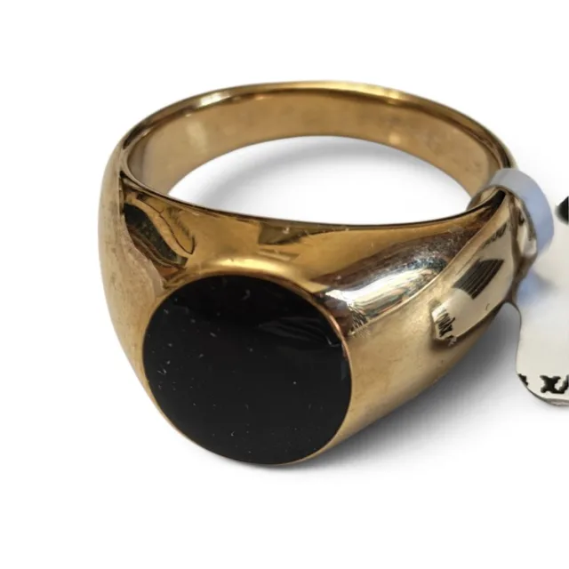 Stainless steel ring, size 6-13, Gold with Black Onyx Cabochon