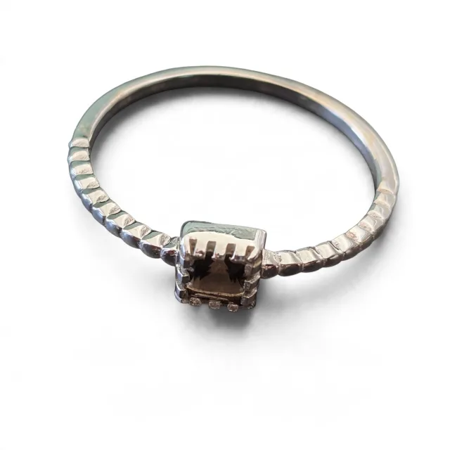 Smoky quartz ring in 925 silver, Princess cut, size 9