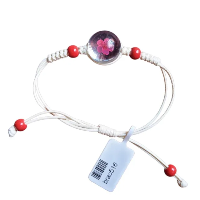 Peach blossom dome bracelet, red, adjustable