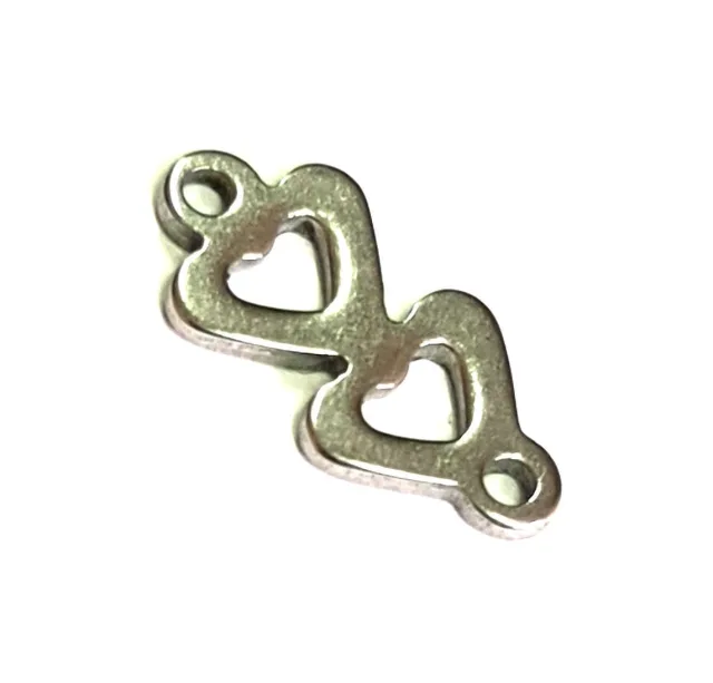 5x Double heart spacer, Stainless Steel, 13mm