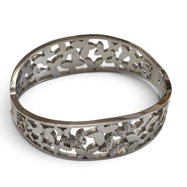 Flutter of butterflies Open-Work Statement Cuff Bangle - Silver-Tone Stainless Steel