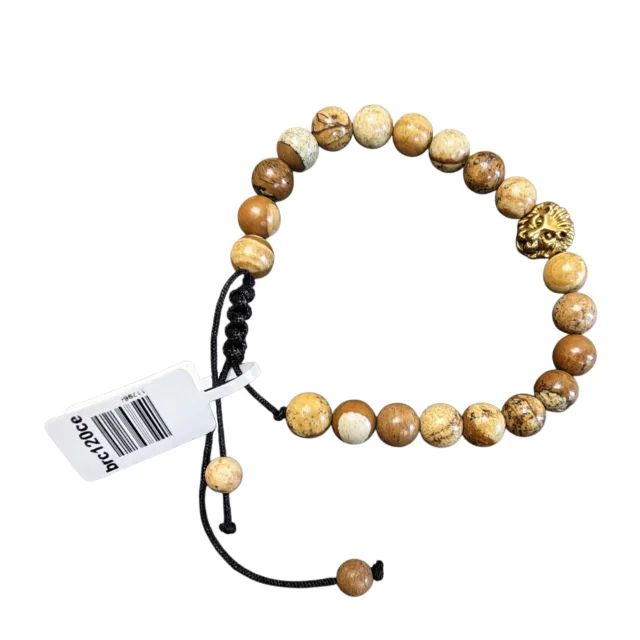 Adjustable 8mm Picture stone bead bracelet with lion head