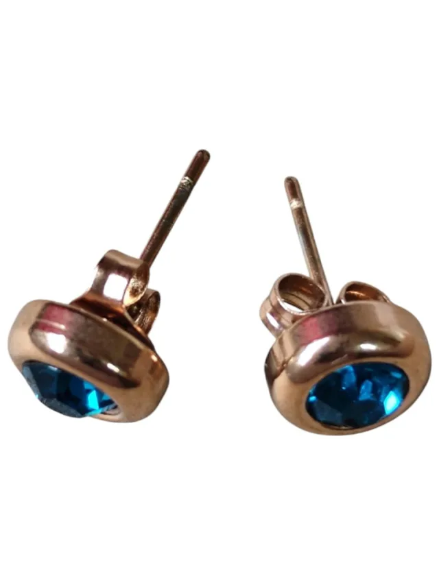 8mm Teal rhinestone in rose gold stainless steel earring studs