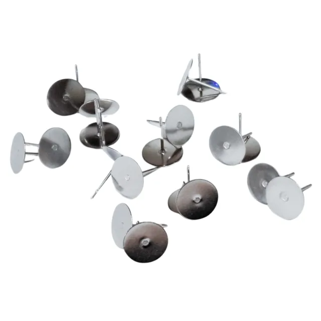 10x Pairs of flat earring component, DIY item, Stainless Steel, 10mm