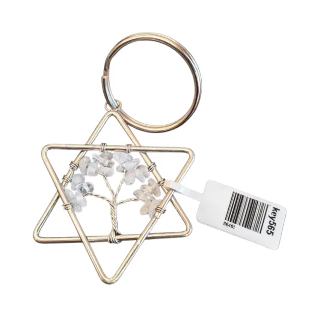 Quartz tree in wire wrapped star keyring