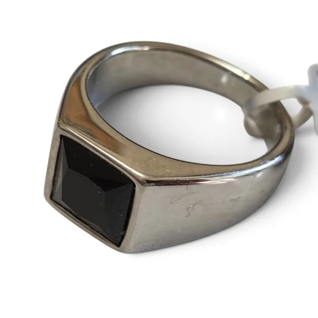 Stainless steel ring, size 6-13, Silver with Black Onyx