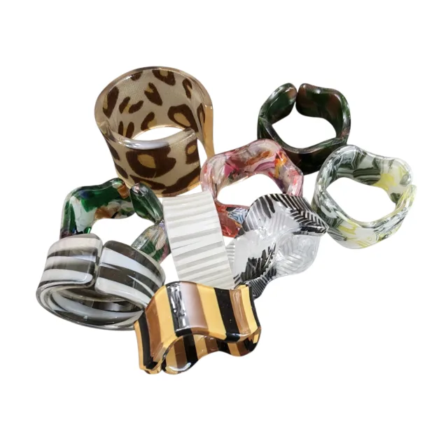 Plastic fashion ring, assorted prints, chunky