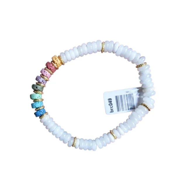 Snow quartz with Rainbow lava stone Heishi bead bracelet, stretchcord