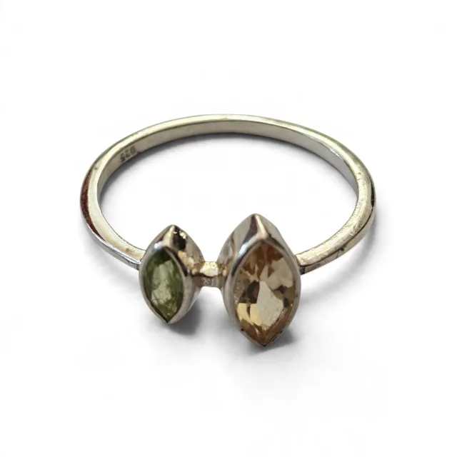 Citrine and Peridot Marquise ring in 925 silver, Size 8
