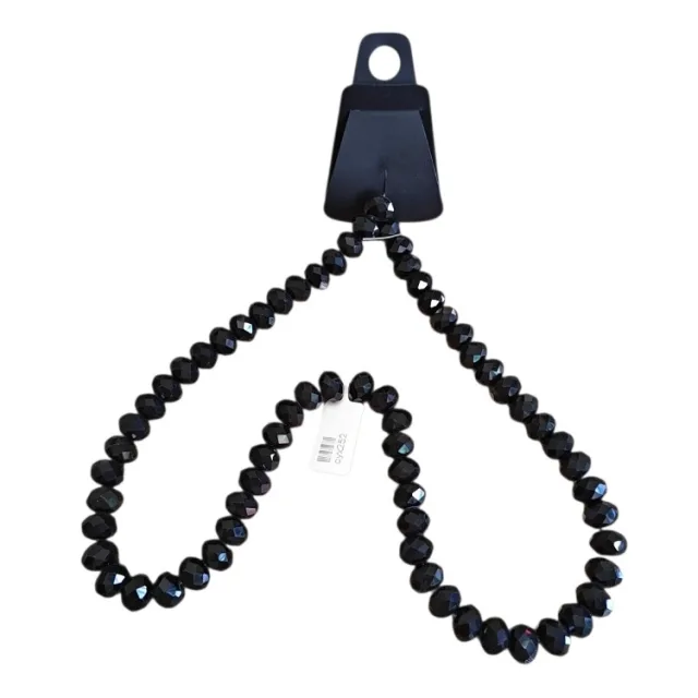Glass bead string, faceted, rondelle, 12 x 9mm, Black, 50cm