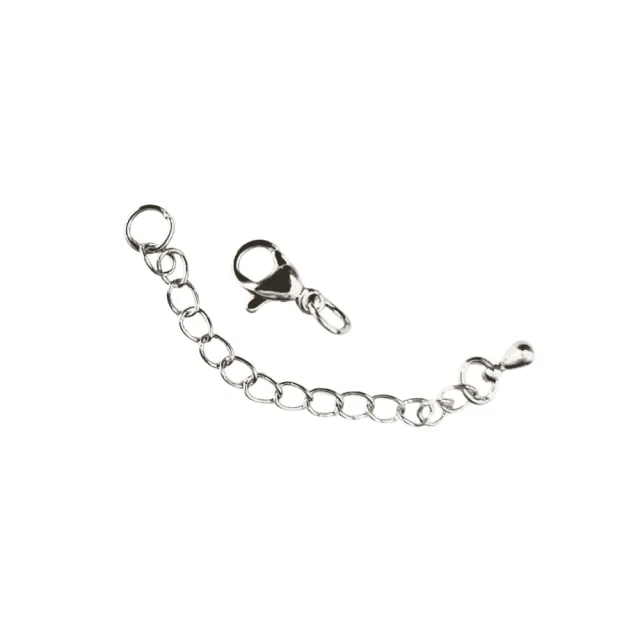 Silver color Stainless Steel lobster clasp w extension chain, 10mm clasp, 54mm chain