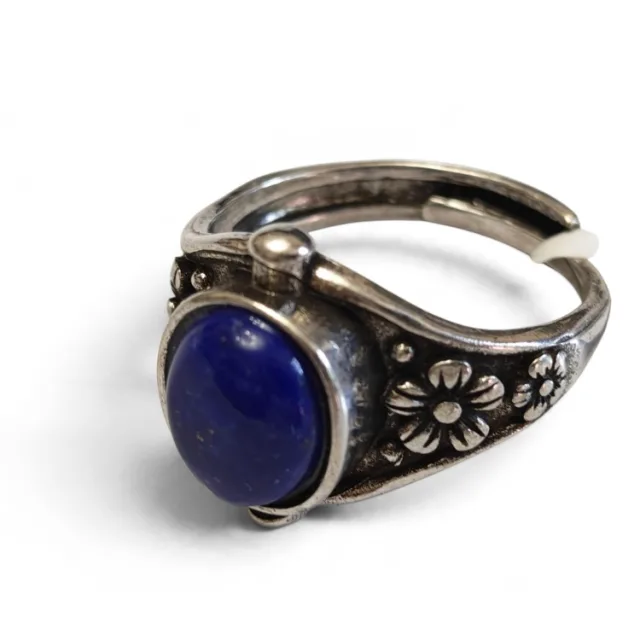 Oval Lapis lazuli cabochon l vintage flora inspired dress ring, adjustable