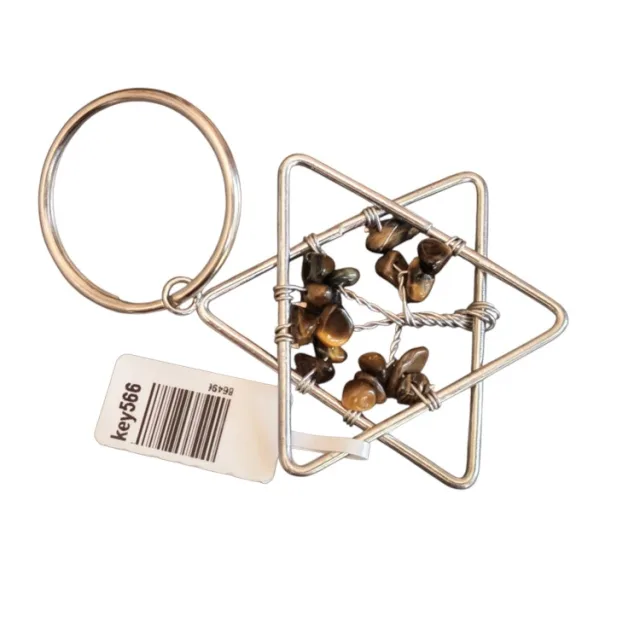Tigers eye tree in wire wrapped star keyring
