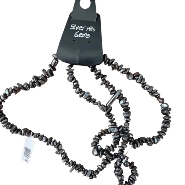 Polished Gunmetal Tumbled Hematite Pebble / Chip Bead Strand, 80 cm