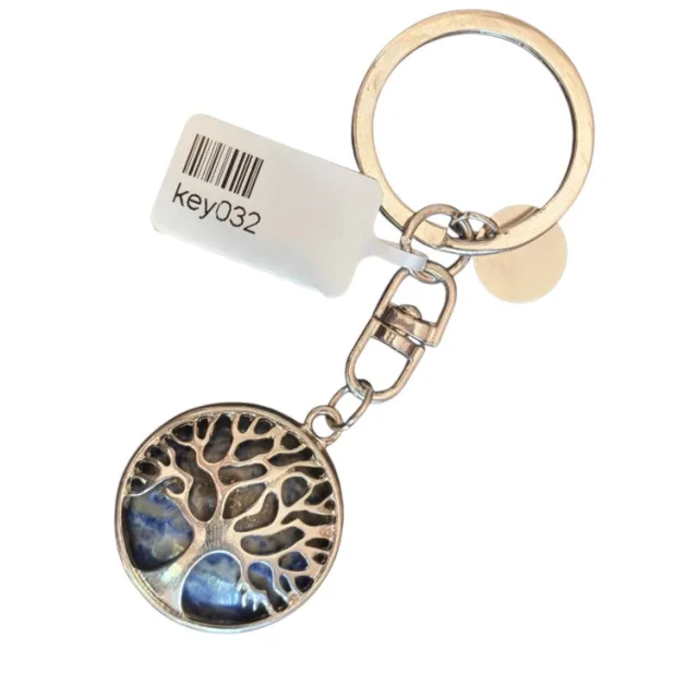 Assorted stone keychain w tree of life, 78mm