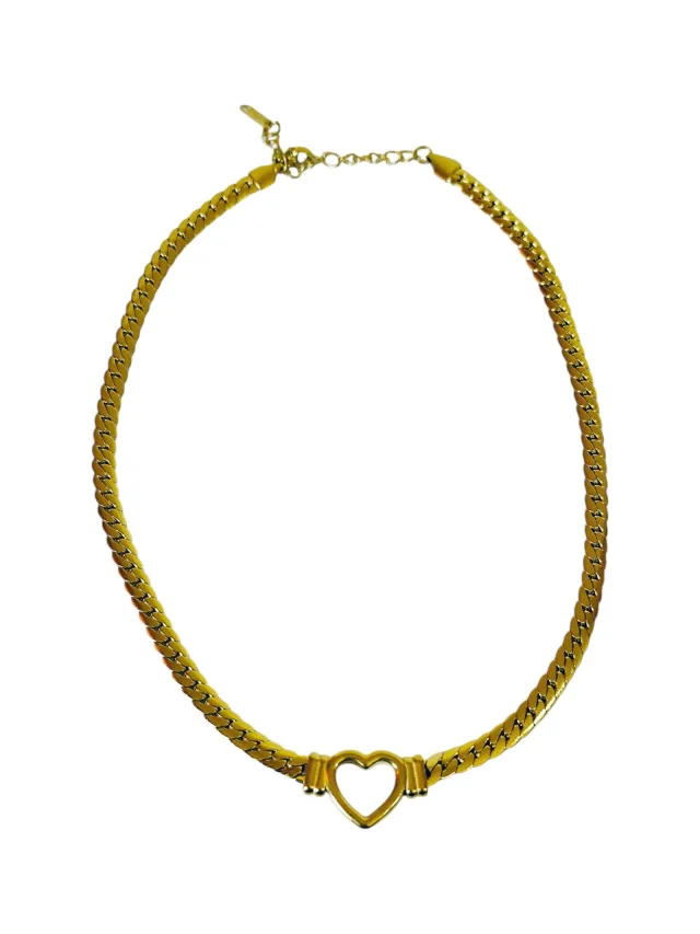 Slim Gold-Tone Stainless Steel Heart Detail Necklace, 38 cm