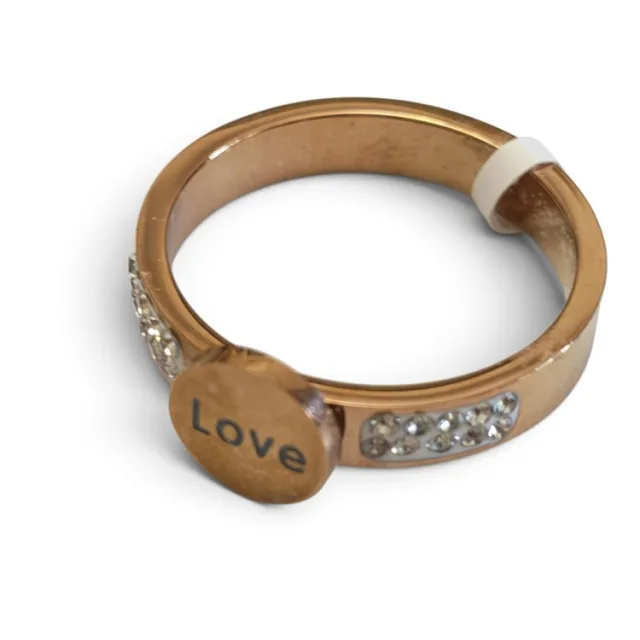 Stainless steel ring, size 6-13, "Love" Disc Ring, Rose Gold