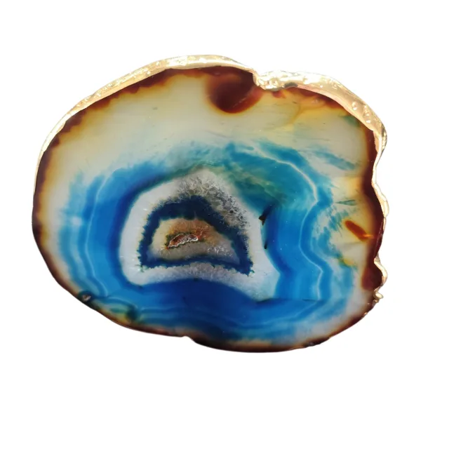 Big agate slice, Assorted color with gold framed edging, 11.4-13.5cm