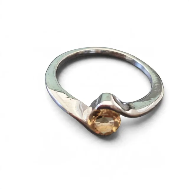 Citrine bypass solitaire ring in 925 silver, Round cut, size 6
