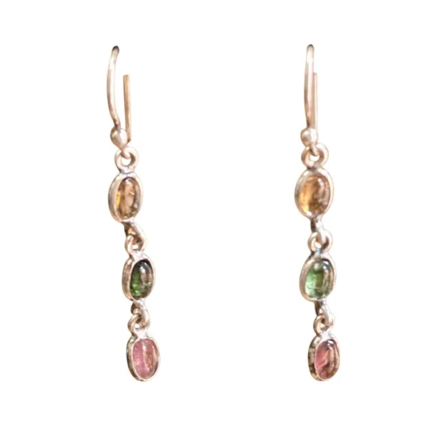 Colourful Tourmaline dangle earrings include hooks, 925 Silver, Oval shape