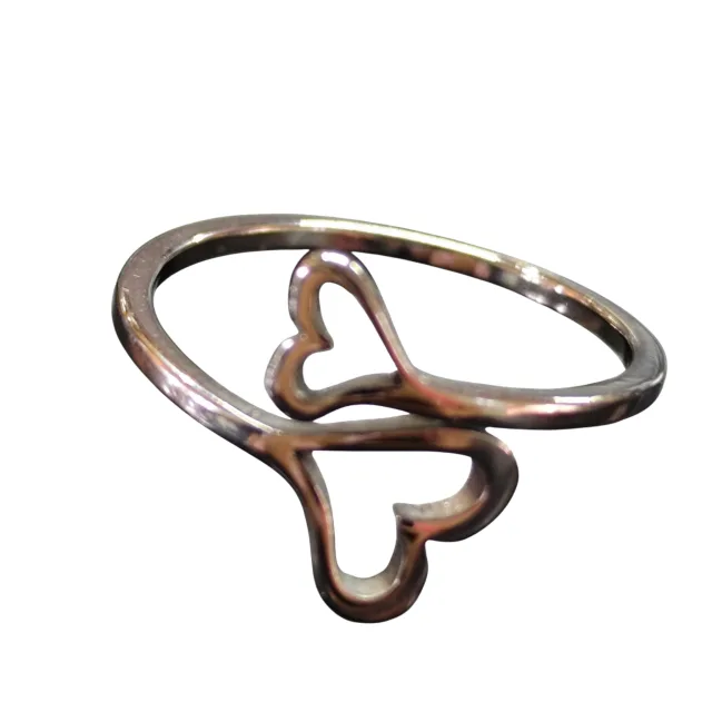 Stainless steel double heart ring, adjustable