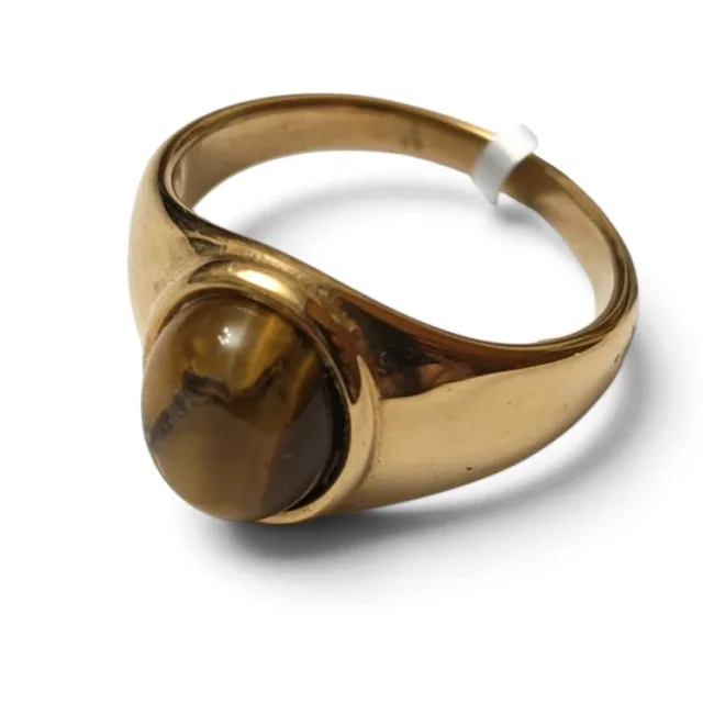 Stainless steel ring, size 6-13, Gold with tigers eye Cabochon