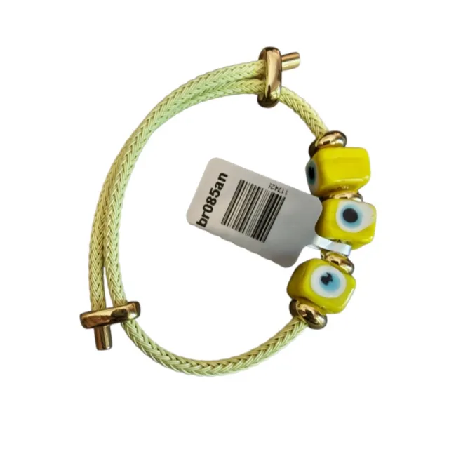 Eye bracelet, Yellow, 3 square glass beads