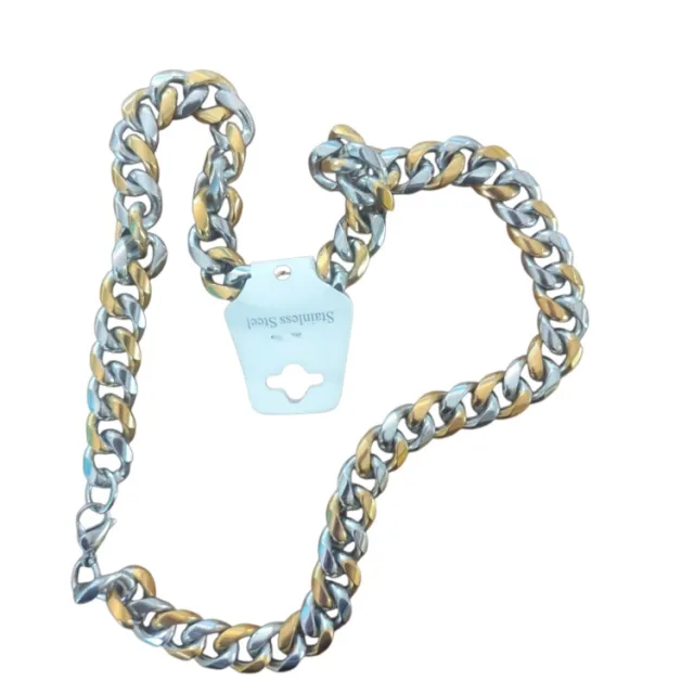 Gold and Silver Curb Chain with clasp, Stainless steel, 14mm wide, 60cm