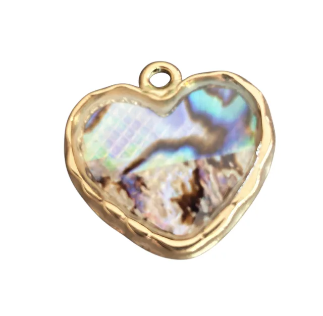 Heart pendant, stainless steel, gold frame with abalone shell inlay, 18mm (Gold)