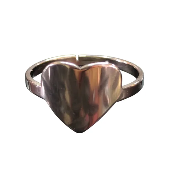 Adjustable Stainless steel heart signet ring, plain