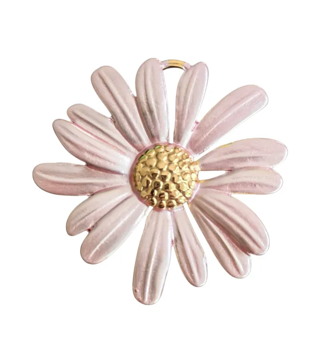 Daisy pendant, stainless steel, pink pearlescent petals with gold centre, 24mm (Gold)