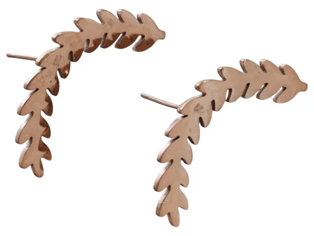 Leaf pattern earring pair, rose gold stainless steel, 28mm