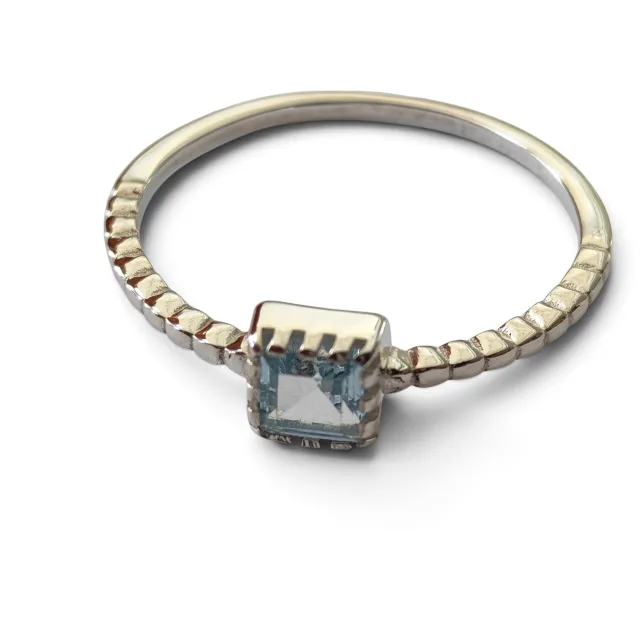 Blue topaz ring in 925 silver, Princess cut, size 8