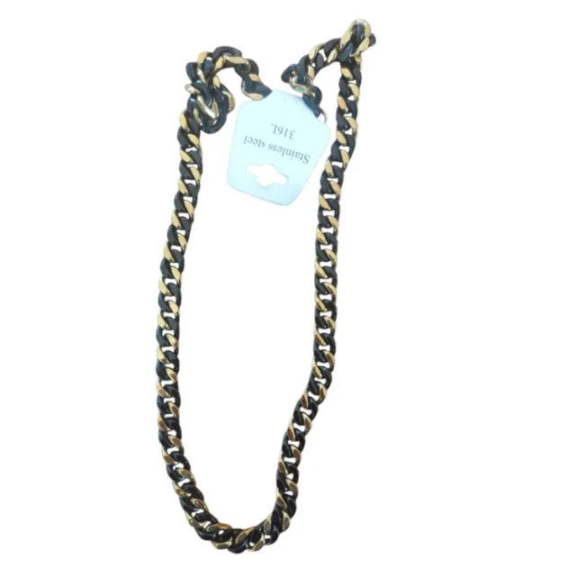 Black and Gold Curb Chain with clasp, Stainless steel, 9.3mm wide, 59cm