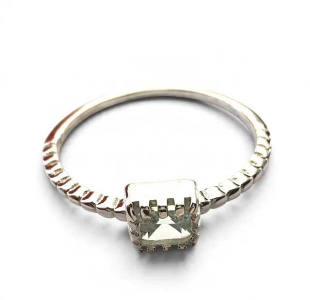 Clear quartz ring in 925 silver, Princess cut, size 7