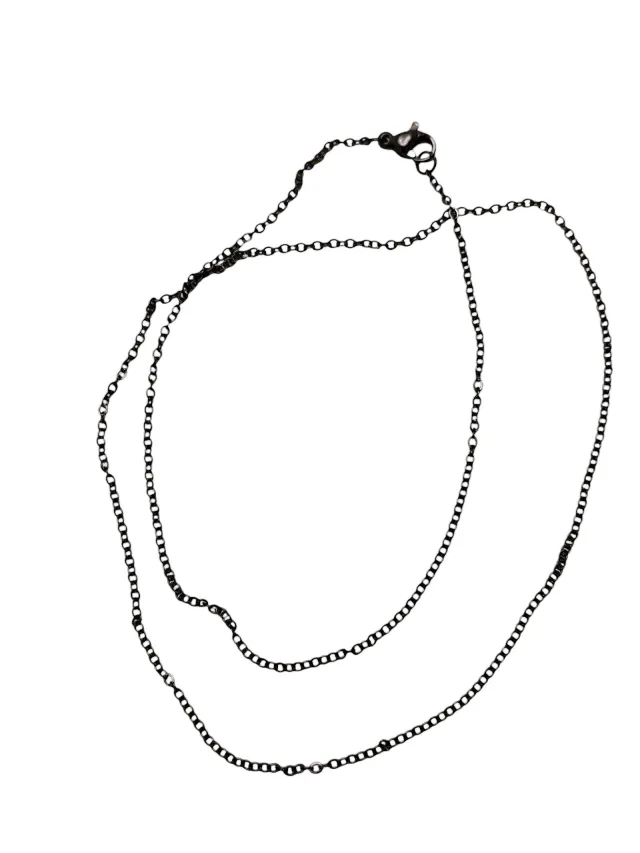 Stainless steel chain w clasp, 2mm, 45cm, black