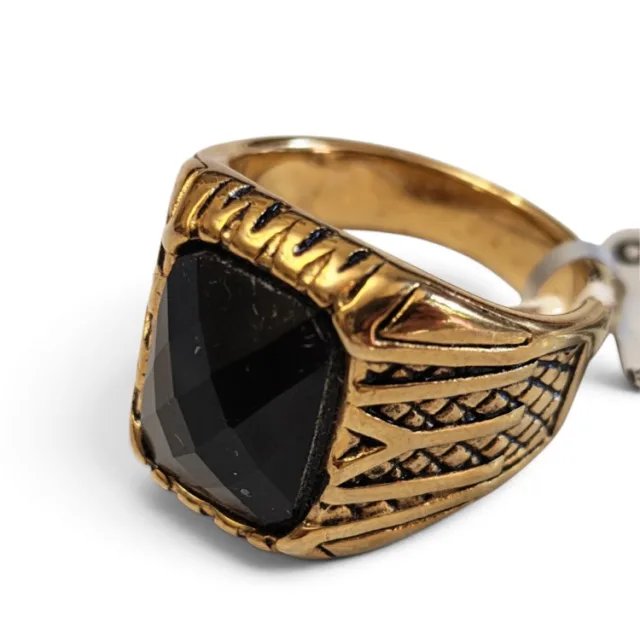 Stainless steel ring, size 6-13, Gold with Black Onyx