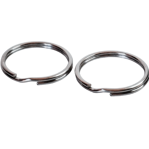 2 x Stainless steel keyrings, 25mm diameter, silver color