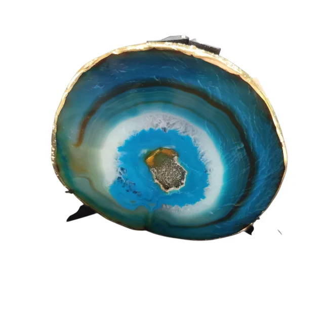 Big agate slice, Assorted color with gold framed edging, 11.4-13.5cm