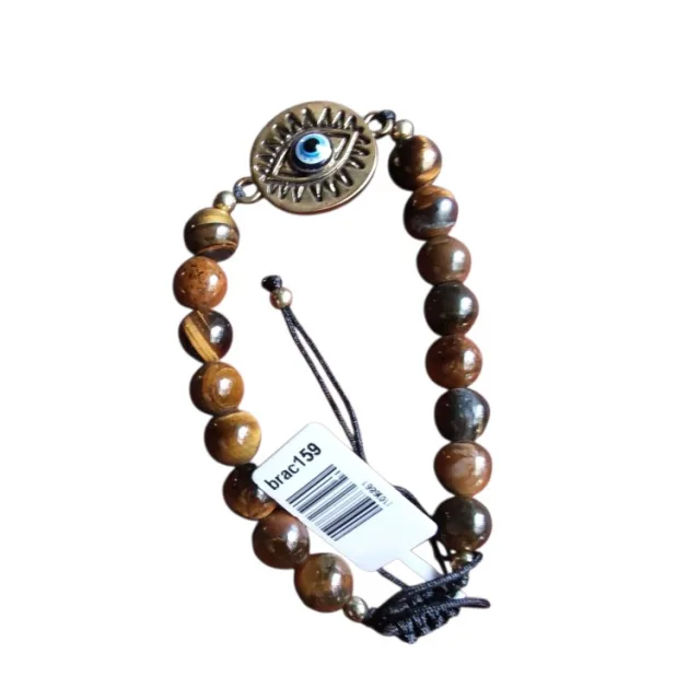 Tiger eye evil eye bracelet, Adjustable, 8mm beads