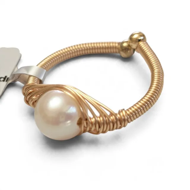 Freshwater Pearl Handmade Ring, Adjustable, Gold, 7mm pearl