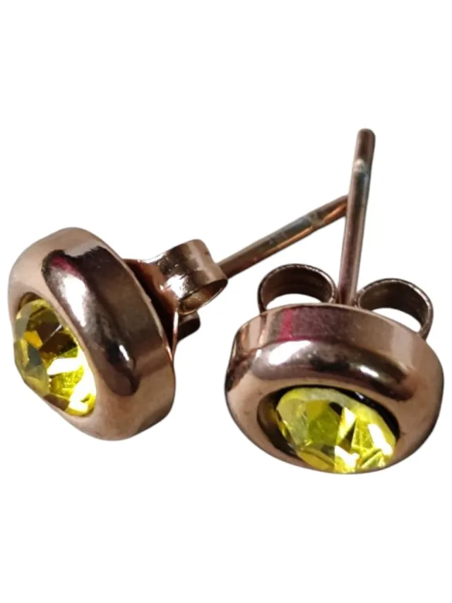 8mm yellow rhinestone in rose gold stainles ssteel earring studs