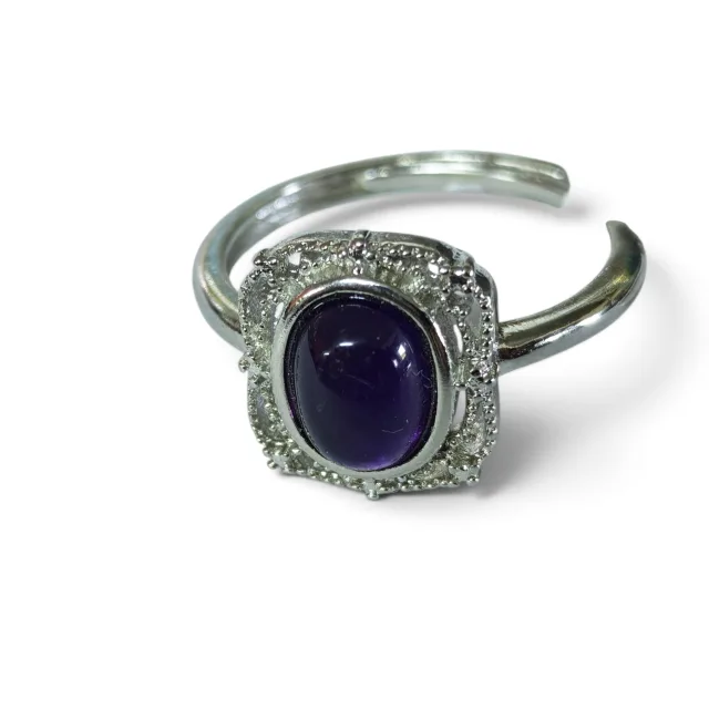 Oval Amethyst cabochon dress ring, adjustable
