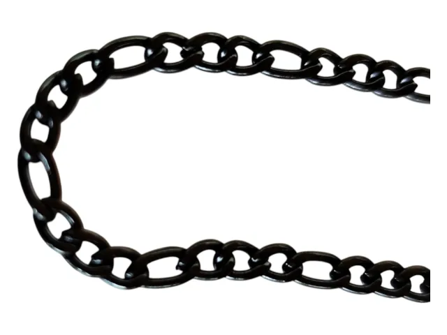 Black Stainless steel Figaro chain w clasp, 4mm, 60cm,