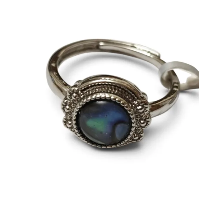 Dress Ring with Round abalone cabochon, adjustable