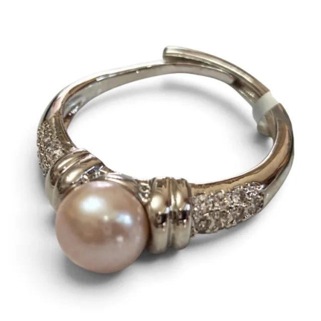 Freshwater pearl dress ring, Adjustable, 8mm A grade peach or white pearl