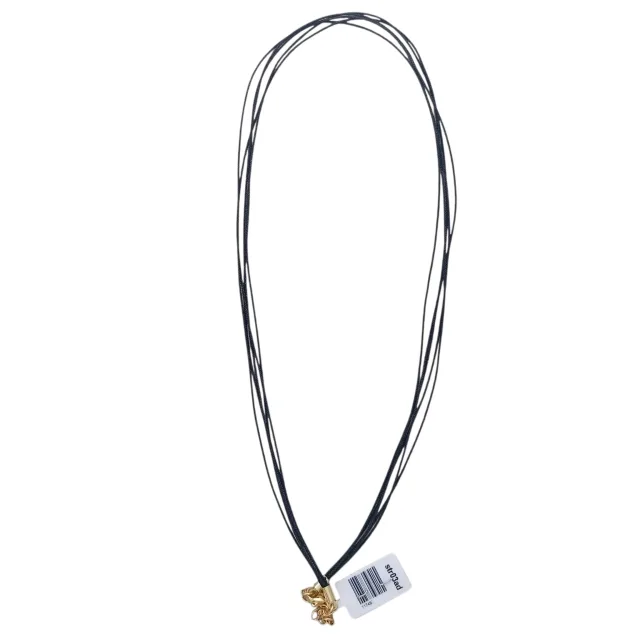 Black string w lobster stainless steel clasp, 5 string, 45cm w extender chain, Gold