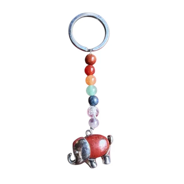 Elephant keychain, assorted stones, 90mm