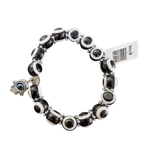 Evil eye bead bracelet, 8mm, stretchcord, Black