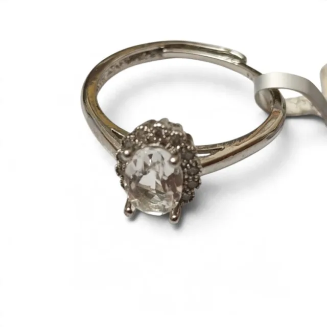 Adjustable Quartz Dress Ring – Sparkling Clear Stone in Base Metal